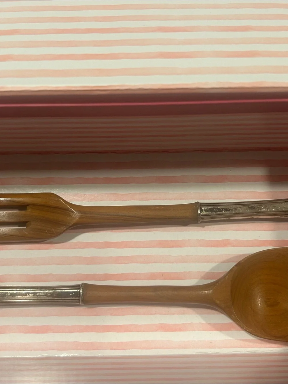 Olive Wood and Sterling Silver Salad Server Set